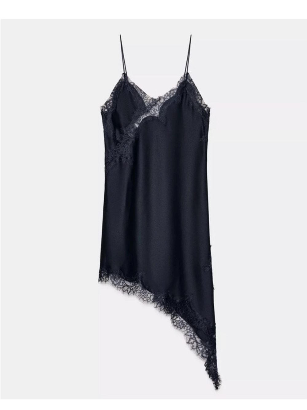 Zara Black Lace-Trim Satin Slip Dress